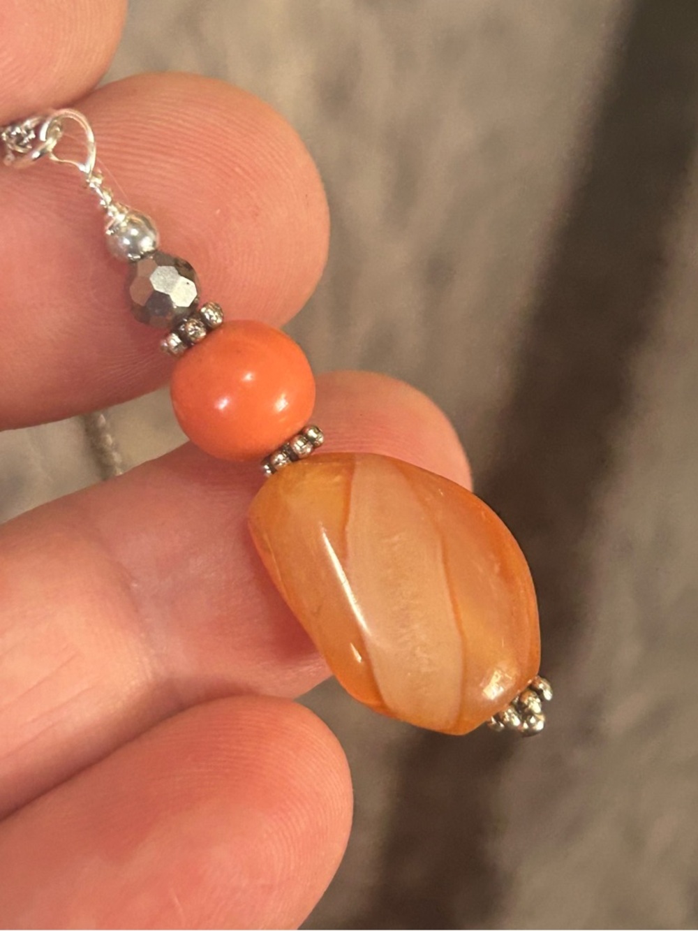 Handcrafted vintage carnelian agate beaded pendant on chain necklace
